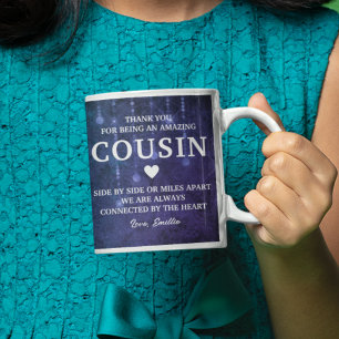 Personlig för Cousin Tack Heartfilt Message Kaffemugg