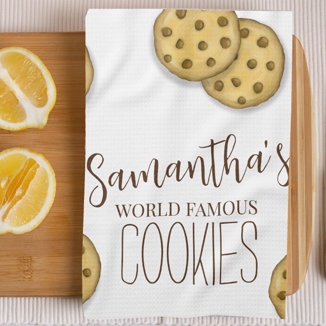 Personlig för cute Baking Cookies Kökshandduk (Custom personalized kitchen towel with chocolate chip cookies artwork. )