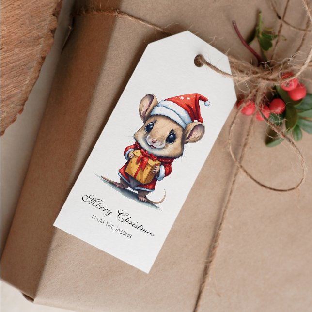 Personlig för cute-julmus presentetikett (Cute Christmas Mouse Personalized Gift Tag)