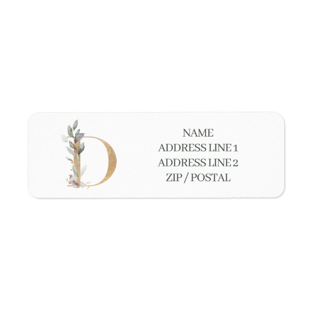 Personlig för D Monogram-Blommigt Returadress Etikett (Framsidan)