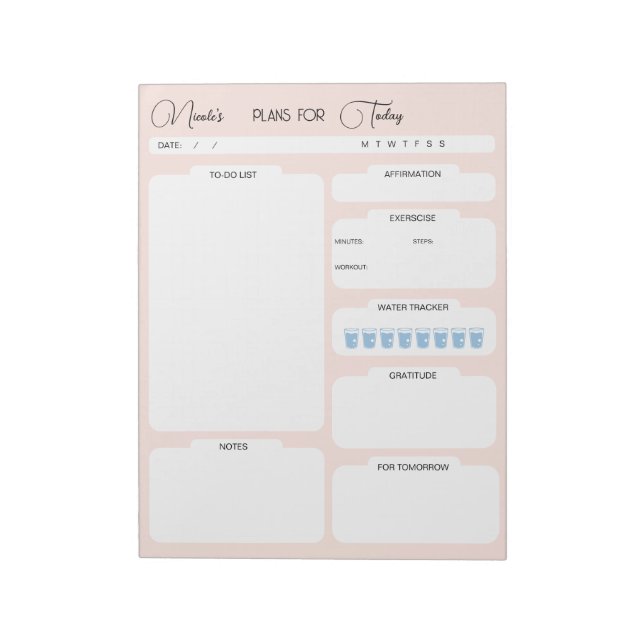 Personlig för dagens Rosa Daglig planering Anteckningsblock (Roterad)