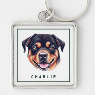 Personlig för Dapper Rottweiler-Valp Fyrkantig Silverfärgad Nyckelring
