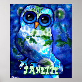 Personlig för den vita Uggla-Grönten med vit Abstr Poster