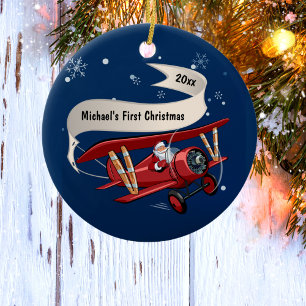 Personlig för det första jultomten på flygplanet julgransprydnad keramik