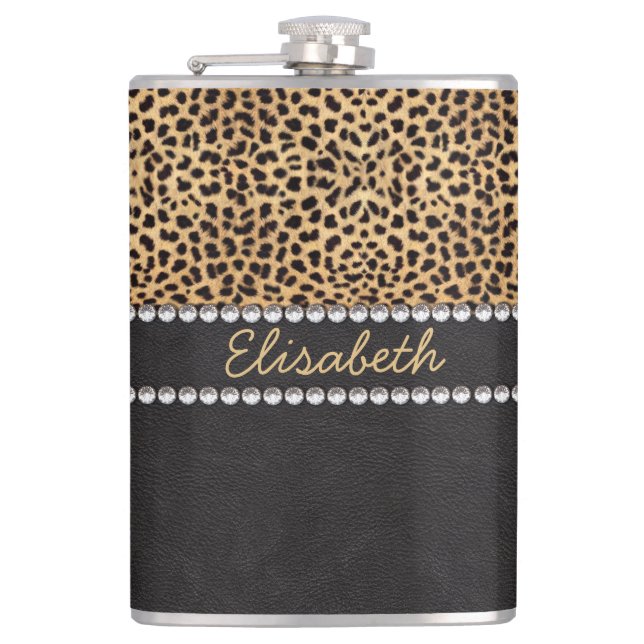 Personlig för diamanter för LeopardfläckRhinestone Fickplunta (Framsidan)