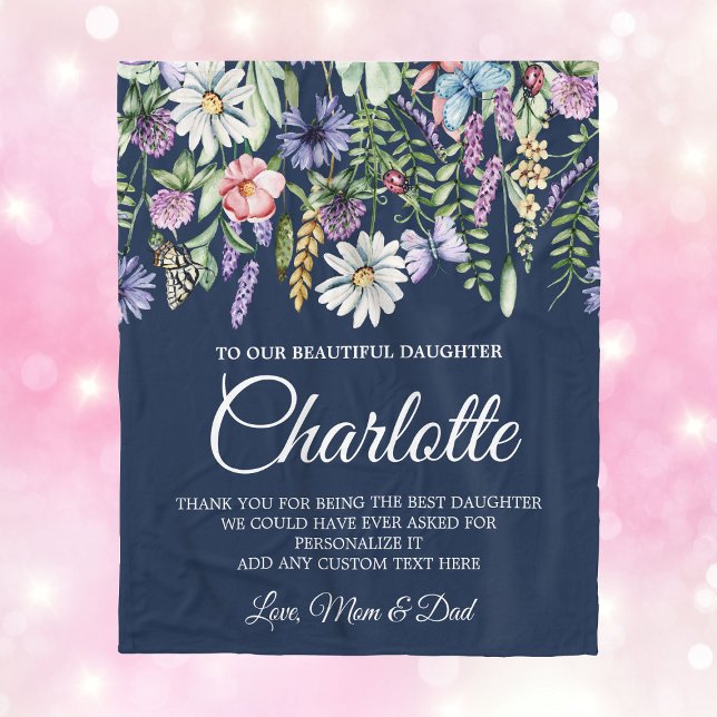 Personlig för dotterjodblommor fleecefilt (Daughter Wildflowers Personalized Message Fleece Blanket
)