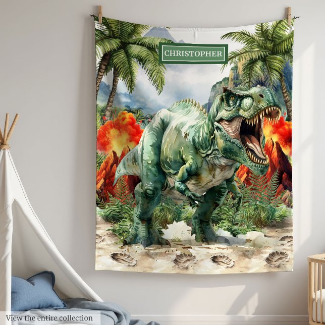 Personlig för eget namn för Fierce Dinosaur Blanke Fleecefilt (Fierce Dinosaur Blanket Custom Name Personalized)