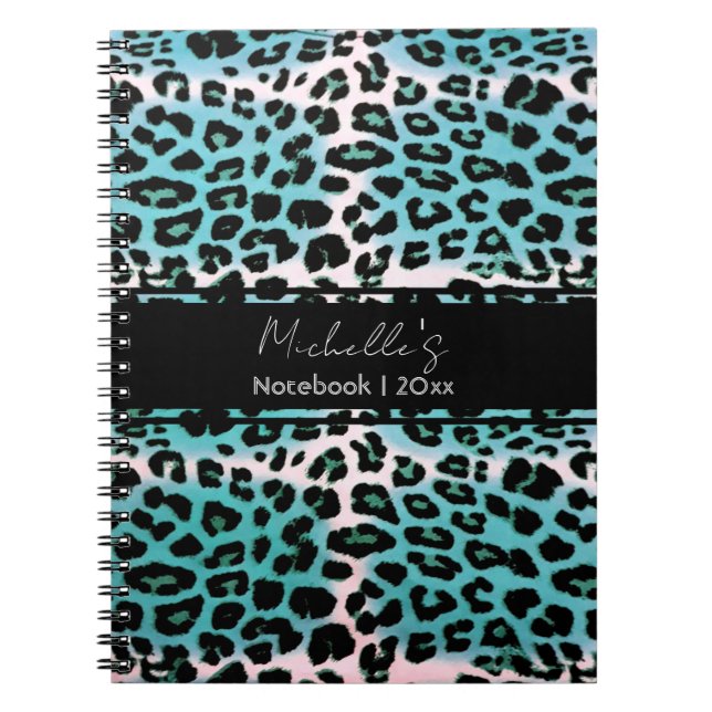 Personlig för elegant Blue Leopard Animal Print Anteckningsbok (Framsidan)
