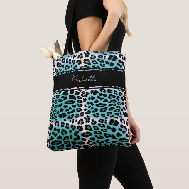 Personlig för elegant Blue Leopard Animal Print Tygkasse (Närbild)