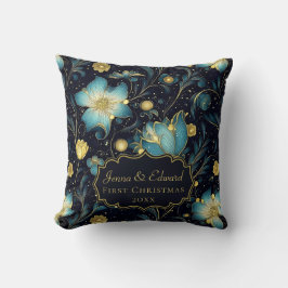 Personlig för elegant Midnight Blue & Guld Blommig Kudde