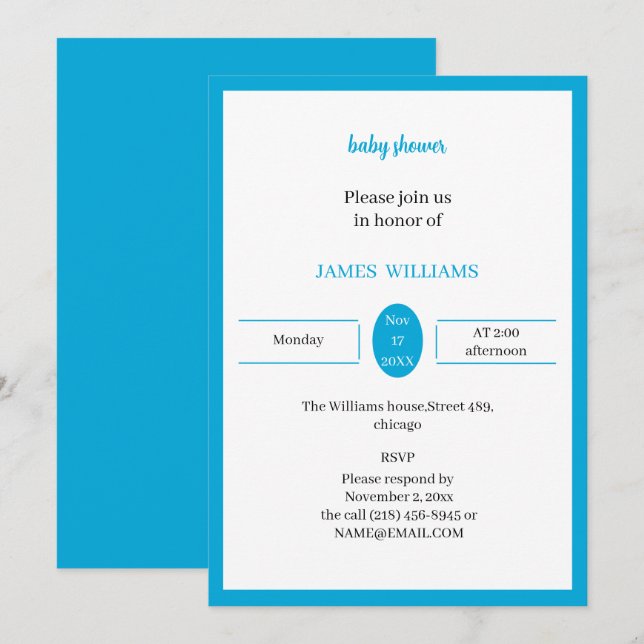 Personlig för enkel ljusblå babystövel inbjudningar (Fram/baksida)