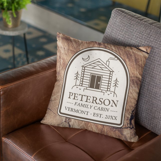 Personlig för familjekabin Rustic Wood Decor Kudde (Rustic Family Cabin Decor Custom Throw Pillow with Family Name Wood Vintage Retro Brown)