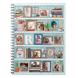 Personlig för Family Photo Collage Beach Bookcase Anteckningsbok