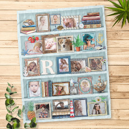 Personlig för Family Photo Collage Beach Bookcase Fleecefilt