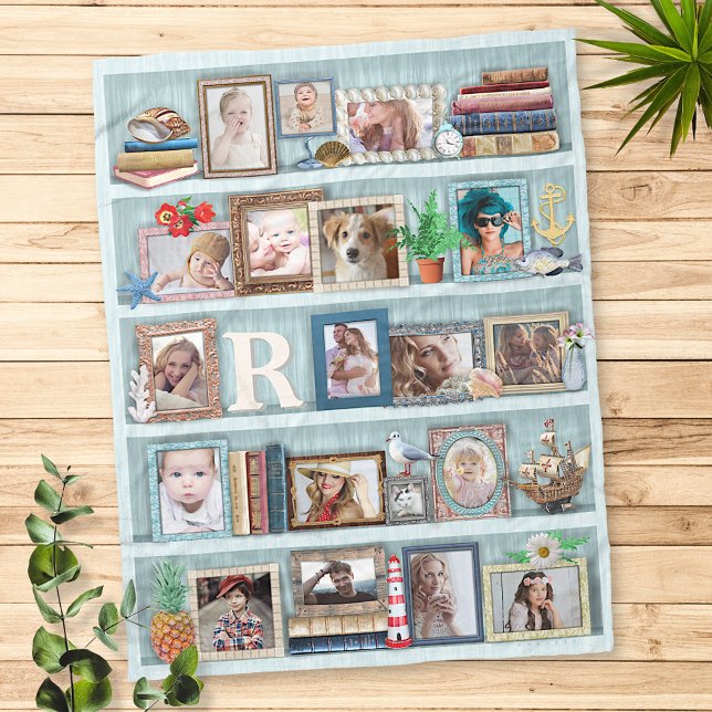 Personlig för Family Photo Collage Beach Bookcase Fleecefilt (Skapare uppladdad)