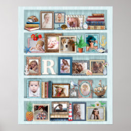 Personlig för Family Photo Collage Beach Bookcase Poster