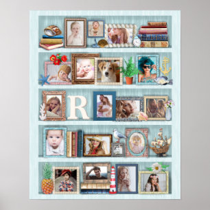 Personlig för Family Photo Collage Beach Bookcase Poster