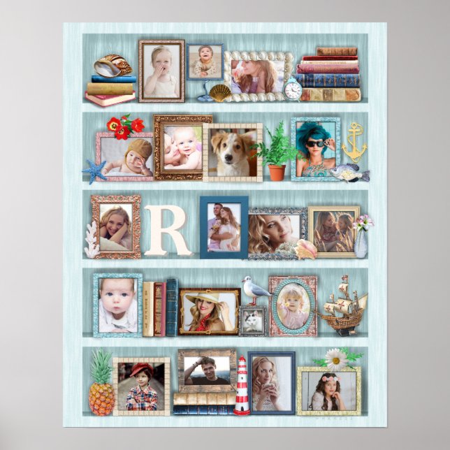 Personlig för Family Photo Collage Beach Bookcase Poster (Framsidan)