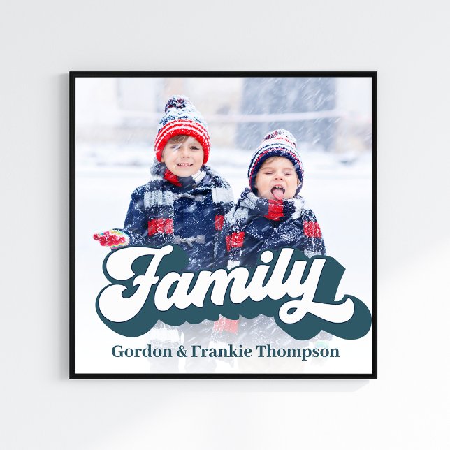 Personlig för Family Photo Retro Typography Fototryck (Custom retro style family lettering photo print)
