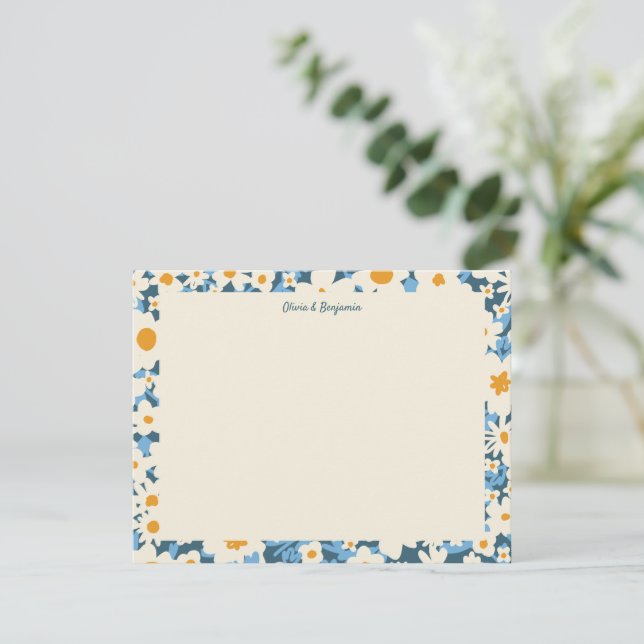 Personlig för färgstark Boho Blue and White Blommi Anteckningskort (Stående Fram)
