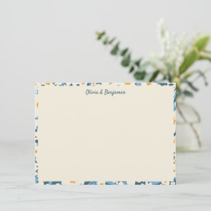 Personlig för färgstark Boho Blue and White Blommi Anteckningskort