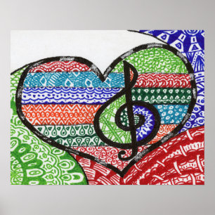 Personlig för färgstark regnbåge Music Heart Doodl Poster