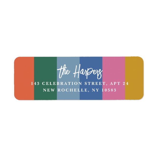 Personlig för färgstarka Bright Stripe-penselskrip Returadress Etikett (Framsidan)