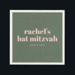 Personlig för fetma Rosor i Grönten Bat mitzvah Na Pappersservett<br><div class="desc">Personlig Bold Typography  Rosa and Forest Grönt Bat mitzvah Napkins</div>
