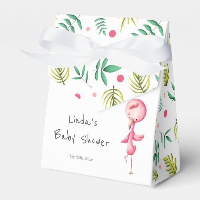 Personlig för Flamingo Baby Shower-Blommigt Presentaskar (Framsidan Sidan)