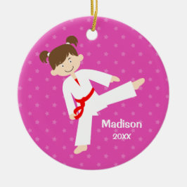Personlig för flicka för rosa stjärnaTaekwondo Julgransprydnad Keramik