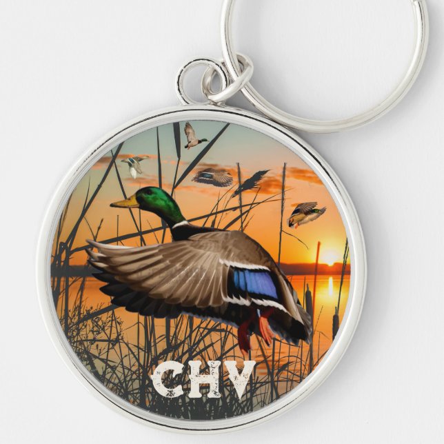 Personlig för flygande Mallard Rund Silverfärgad Nyckelring (Framsidan)