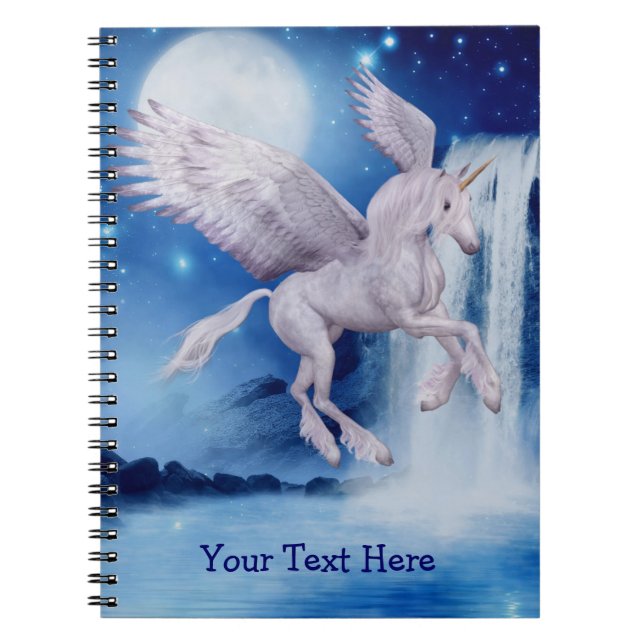 Personlig för flygande Unicorn Waterfall Anteckningsbok (Framsidan)