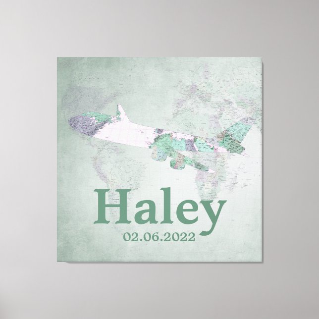 Personlig för flygplansdäck för Rosa i karta Vinta Canvastryck (Framsida)