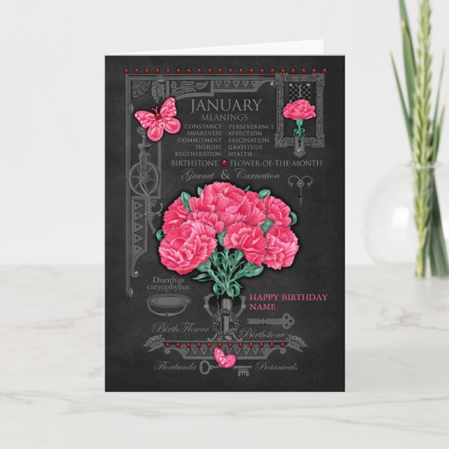 Personlig för födelseblomman i januari-kalk kort (Framsida)