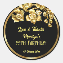 Personlig för födelsedagsfest av svart- och guld-b runt klistermärke