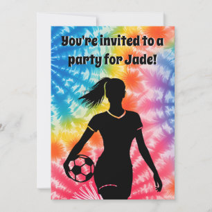 Personlig för fotbollsflicka Tie-Dye Rainbow Birth Inbjudningar