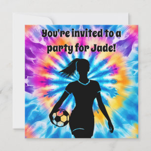 Personlig för fotbollsflicka Tie-Dye Rainbow Birth Inbjudningar
