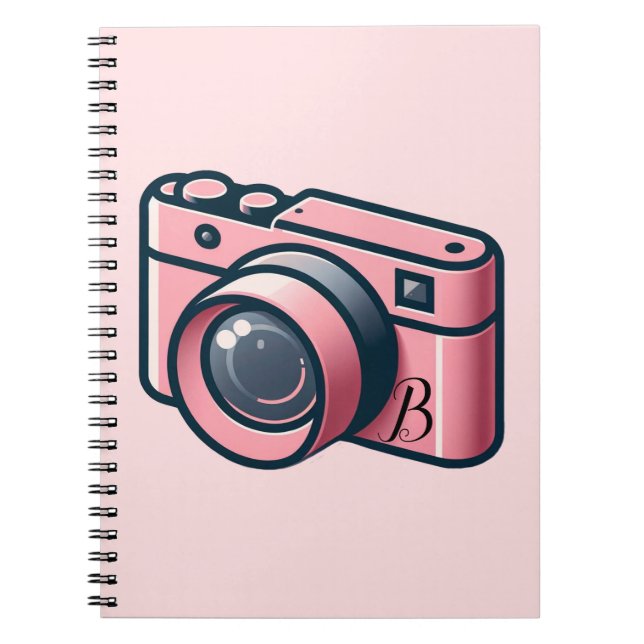 Personlig för fotografi av Rosa och Grått-kameror Anteckningsbok (Framsidan)