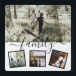 Personlig för fotokollage med fyra anpassningsbar fyrkantig klocka<br><div class="desc">Unik personlig för anpassningsbar av dig - 4 fotokollage-mall med typografidetaljer - familjemönsterklocka från Ricaso</div>