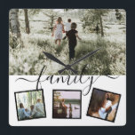 Personlig för fotokollage med fyra anpassningsbar fyrkantig klocka<br><div class="desc">Unik personlig för anpassningsbar av dig - 4 fotokollage-mall med typografidetaljer - familjemönsterklocka från Ricaso</div>