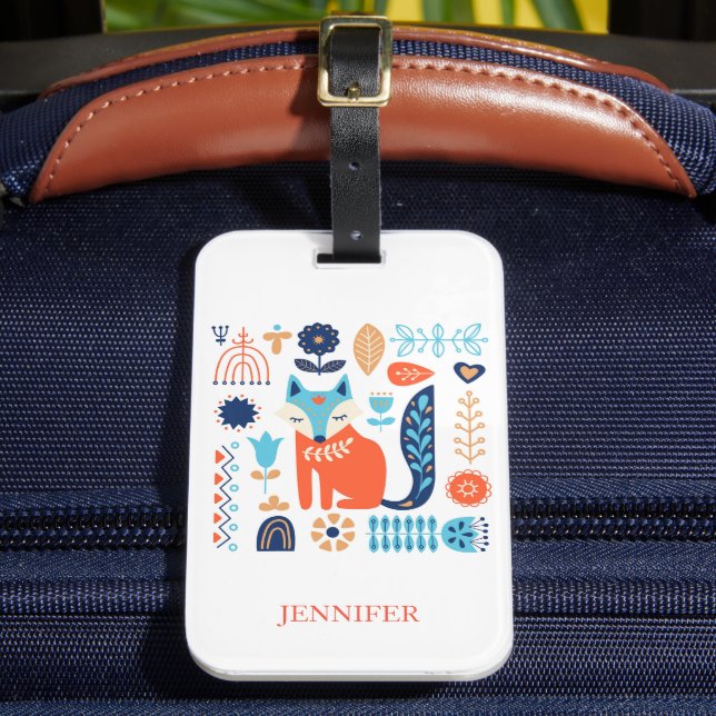 Personlig för Fox FolkArt-Blommönster | Natur Bagagebricka (Framsida Insitu 2)