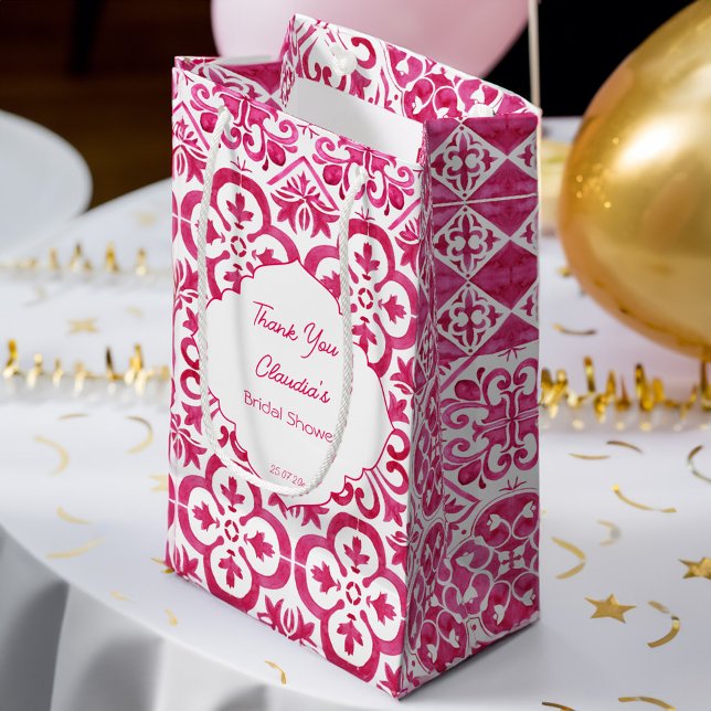 Personlig för Fuchsia Majolica magenta Pelenplatto (Fuchsia Majolica magenta tiles personalized Small Gift Bag bridal shower favor bag bridesmaid favor)
