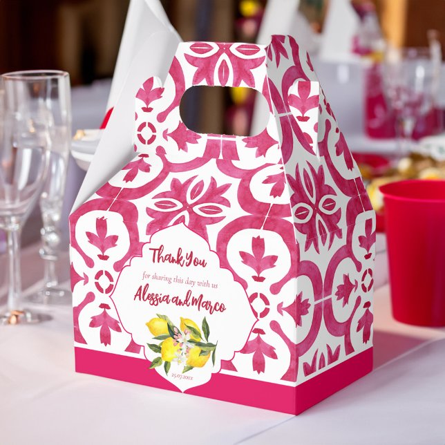 Personlig för Fuchsia Majolica magenta Pelenplatto Presentaskar (Fuchsia Majolica magenta tiles personalized Favor Box )