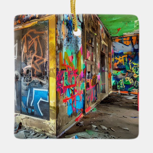 Personlig för Gata Art Abandoned Byggnad  Julgransprydnad Keramik (Framsida)