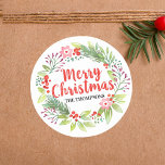 Personlig för god jul Wans Runt Klistermärke<br><div class="desc">En vattenfärgad krandsetikett för jul. Anpassa den till dina Helgdagskort. Designad av Blackberry Boulevard.</div>