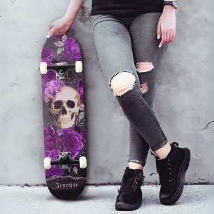 Personlig för Gothic Skull Mörk Lila Ro Mini Skateboard Bräda 18,5 Cm