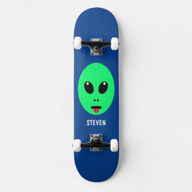 Personlig för Grönt Alien för barn Mini Skateboard Bräda 18,5 Cm (Framsida)