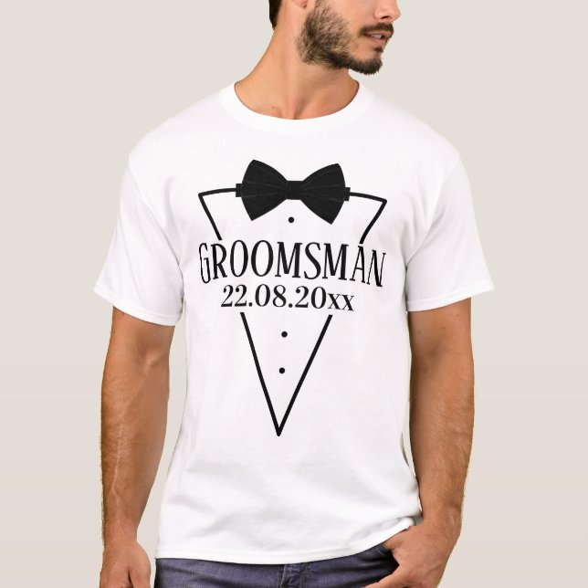 Personlig för Groomsman med Bow tie T Shirt (Framsida)