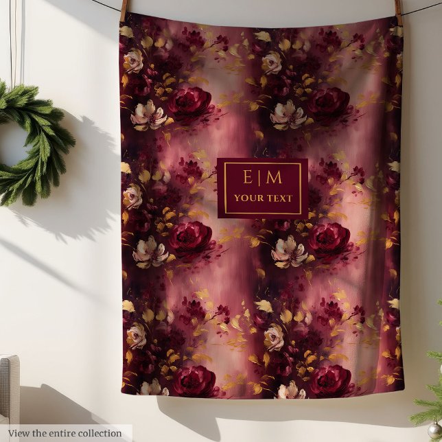 Personlig för  Guld-vattenfärg i Burgundy Fleecefilt (Lovely Blush Burgundy Gold Watercolor Personalized Fleece Blanket )