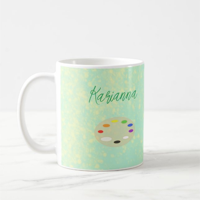 Personlig för Gult av Grönten Avslappnad Art Palet Kaffemugg (Vänster)